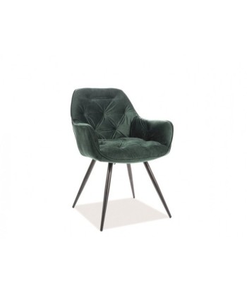 Chaise capitonnée tissu et pieds métal Cherry Velvet, Vert / Noir, l57xA58xH87 cm suggérées chez