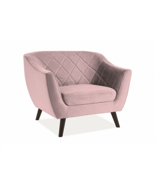 Fauteuil fixe tapissé de tissu et pieds en bois Molly 1 Velvet, Rose / Wengé, l105xA85xH83 cm france