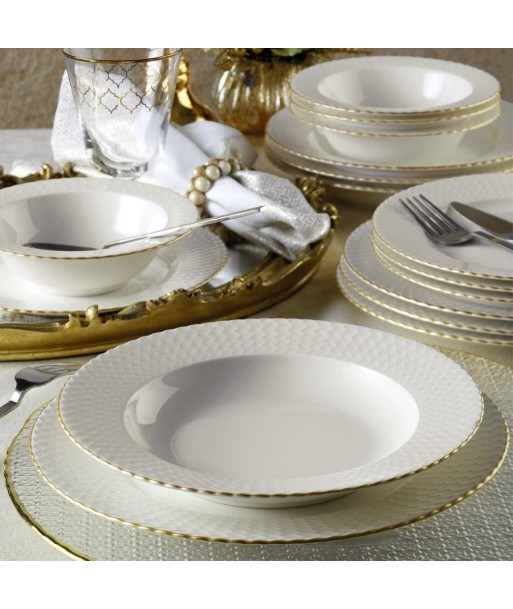 Service de table en porcelaine, Ellis Dinner, Blanc / Or, 24 pièces online