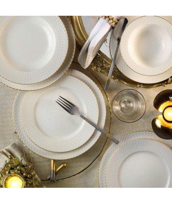 Service de table en porcelaine, Ellis Dinner, Blanc / Or, 24 pièces online