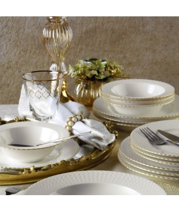 Service de table en porcelaine, Ellis Dinner, Blanc / Or, 24 pièces online