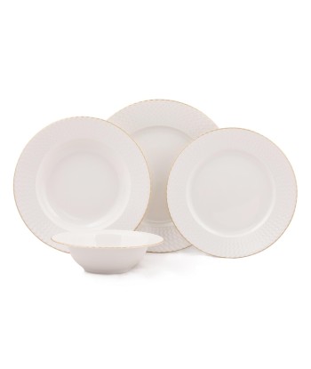 Service de table en porcelaine, Ellis Dinner, Blanc / Or, 24 pièces online