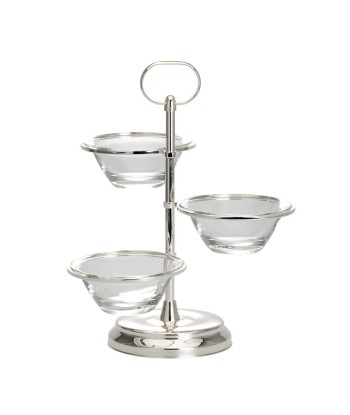 Porte-apéritif en métal argenté, avec 3 bols en verre, Etagère, Argent, Ø11xH29 cm Livraison rapide