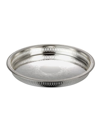 Plateau de service, métal argenté, Rond gaufré, Argent, Ø28xH3 cm vente chaude votre 