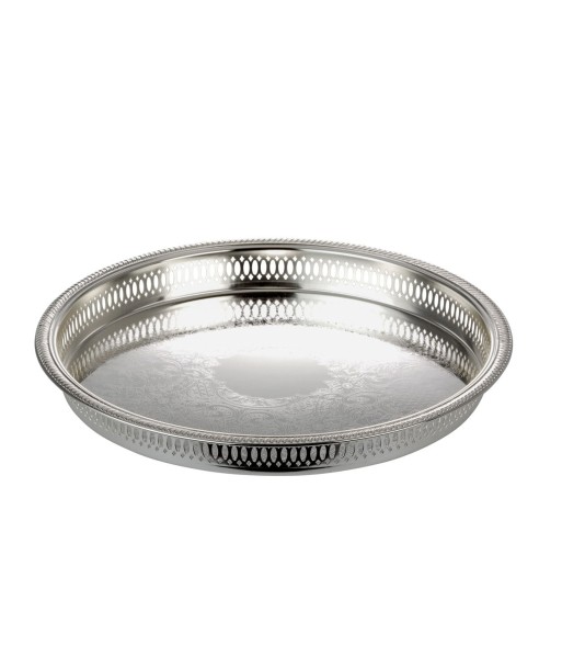 Plateau de service, métal argenté, Rond gaufré, Argent, Ø28xH3 cm vente chaude votre 