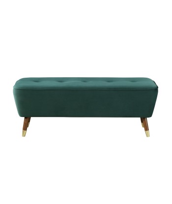 Banquette rembourrée avec pieds en tissu et bois de palmier, Velours Vert, l125xL47,5xH46,5 cm le concept de la Pate a emporter 