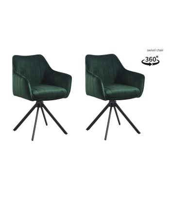 Lot de 2 chaises pivotantes recouvertes de tissu et pieds en métal, Alex, Velours Vert/Noir, L45xL59xH86 cm En savoir plus