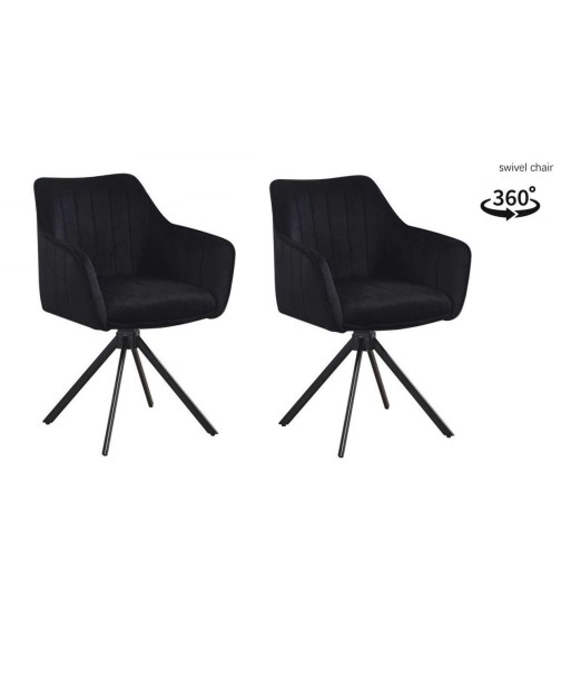 Lot de 2 chaises pivotantes recouvertes de tissu et pieds en métal, Amza, Velours Noir, L45xL59xH86 cm en linge