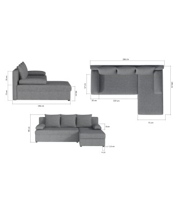 Coltar Extensibil Gina cu Lada de Depozitare, Sezlong Universal (pe Stanga sau pe Dreapta), Perne Incluse, l206xA146xH90 cm-Sawana26 de France