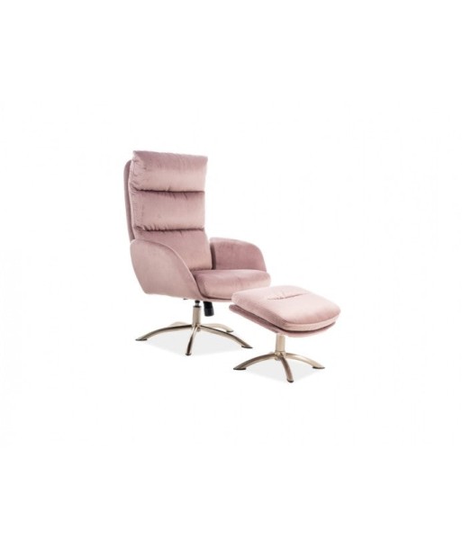 Fauteuil relax tapissé en tissu + Tabouret Monroe Velvet Rose, l68xA73xH110 cm En savoir plus