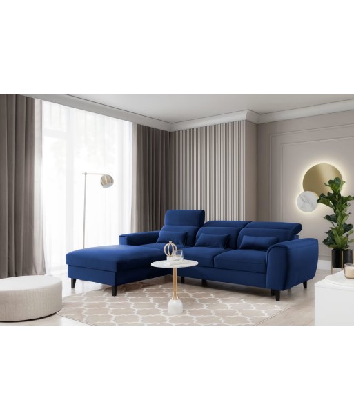 Coltar Extensibil Fobleros Plus Velvet Bleumarin cu Lada de Depozitare, Sezlong pe Stanga, Tetiere Reglabile, l267xA196xH83-100 cm commande en ligne