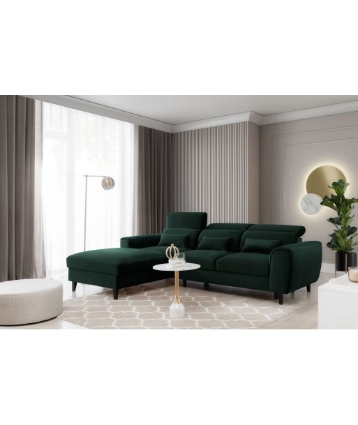 Coltar Extensibil Fobleros Plus Verde Inchis cu Lada de Depozitare, Sezlong pe Stanga, Tetiere Reglabile, l267xA196xH83-100 cm Les magasins à Paris