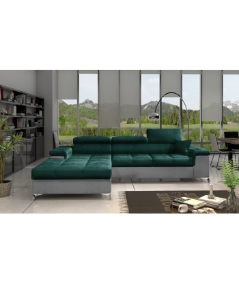 Coltar Extensibil Ricky Plus Verde / Gri Deschis cu Lada de Depozitare, Sezlong pe Stanga, Tetiere Reglabile, Perna Inclusa, l280xA205xH70-90 cm suggérées chez