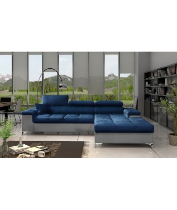 Coltar Extensibil Ricky Plus Bleumarin / Gri Deschis cu Lada de Depozitare, Sezlong pe Dreapta, Tetiere Reglabile, Perna Inclusa, l280xA205xH70-90 cm suggérées chez