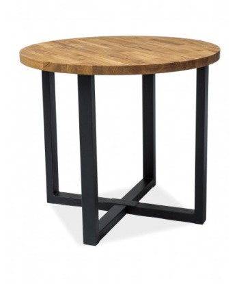 Table en métal et bois de chêne, Rolf, Noir / Chêne naturel, Ø90xh78 cm pas cheres