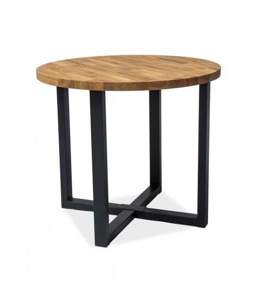 Table en métal et bois de chêne, Rolf, Noir / Chêne naturel, Ø90xh78 cm pas cheres