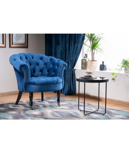 Fauteuil fixe tapissé de tissu et pieds en bois Philips Velvet, Bleu foncé, l87xA78xH83 cm Faites des économies