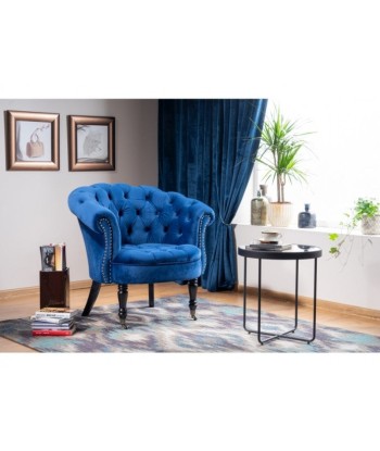 Fauteuil fixe tapissé de tissu et pieds en bois Philips Velvet, Bleu foncé, l87xA78xH83 cm Faites des économies