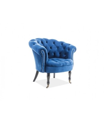 Fauteuil fixe tapissé de tissu et pieds en bois Philips Velvet, Bleu foncé, l87xA78xH83 cm Faites des économies