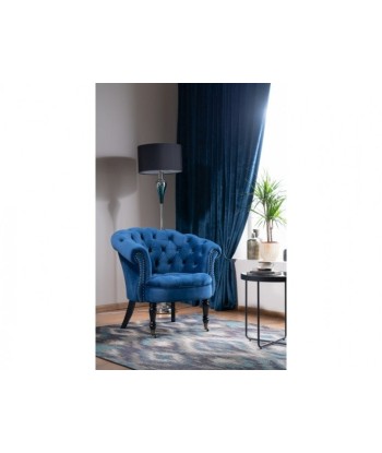 Fauteuil fixe tapissé de tissu et pieds en bois Philips Velvet, Bleu foncé, l87xA78xH83 cm Faites des économies