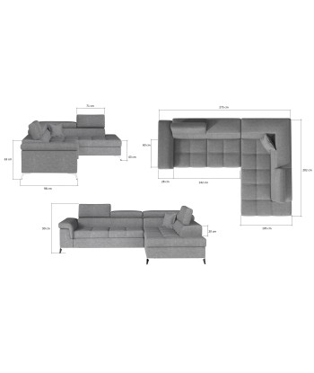 Coltar Extensibil Erika cu Lada de Depozitare, Sezlong pe Stanga, Tetiere Reglabile, Perna Inclusa, l275xA202xH70-90 cm d'Europe débarque