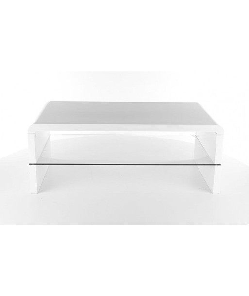 Table basse, en MDF et verre Rica Blanc, L110xl60xH45 cm Véritable concentré