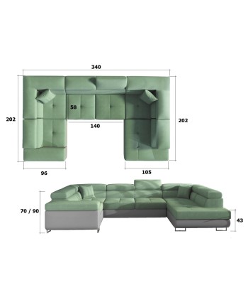 Coltar Extensibil Lettan cu Lada de Depozitare, Sezlong pe Dreapta, Tetiere Reglabile, Perne Incluse, l340xA202xH70-90 cm Vous souhaitez 