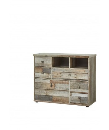 Commode, avec 5 tiroirs et 1 porte Bazna Small Natur / Gris foncé, l99xA39xH80 cm vous aussi creer 