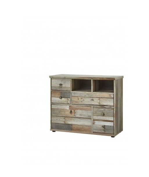 Commode, avec 5 tiroirs et 1 porte Bazna Small Natur / Gris foncé, l99xA39xH80 cm vous aussi creer 