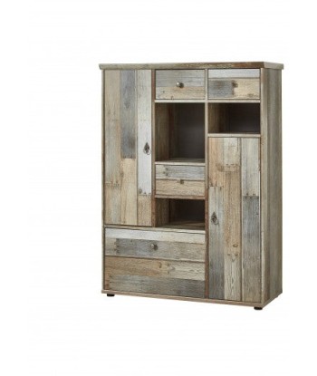 Armoire palette, avec 3 tiroirs et 3 portes Bazna Medium Natur / Gris foncé, l99xA39xH133 cm À commander