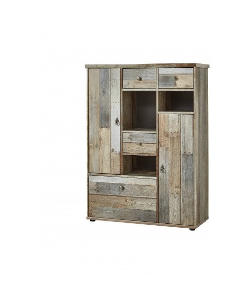 Armoire palette, avec 3 tiroirs et 3 portes Bazna Medium Natur / Gris foncé, l99xA39xH133 cm À commander