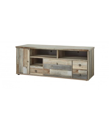 Commode TV en palette, avec 3 tiroirs et 2 portes Bazna Large Natur / Gris foncé, l162xA52xH61 cm 50% de réduction en Octobre 2024