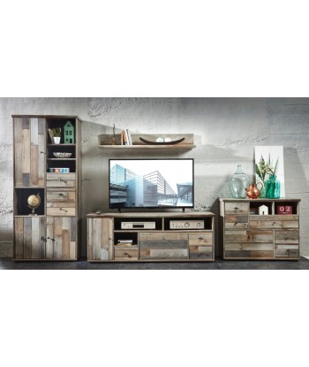 Commode TV en palette, avec 3 tiroirs et 2 portes Bazna Large Natur / Gris foncé, l162xA52xH61 cm 50% de réduction en Octobre 2024