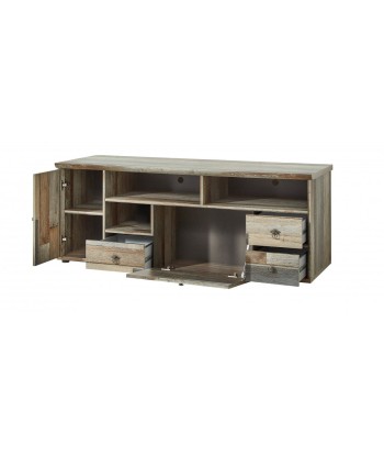 Commode TV en palette, avec 3 tiroirs et 2 portes Bazna Large Natur / Gris foncé, l162xA52xH61 cm 50% de réduction en Octobre 2024