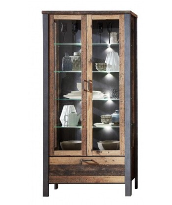 Vitrine palette, avec 2 portes et 1 tiroir Chelsea Naturel / Graphite, l94xA40xH194 cm de technologie