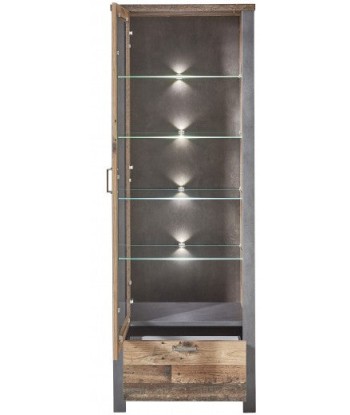 Vitrine palette, avec 1 porte et 1 tiroir Chelsea Naturel / Graphite, l69xA40xH194 cm outlet